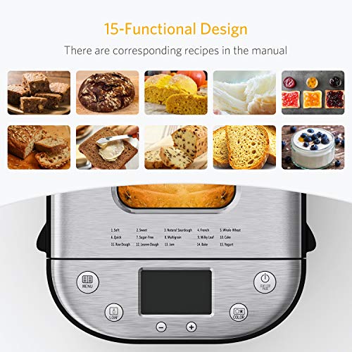Homever Bread Maker [2018 Upgraded] - Automatic 2LB Bread Machine with Sugar Free Setting, Fully Stainless Stee Bread Maker (15 Programs, 3 Sizes & 3 Colors, 15 Hours Delay Timer, 1 Hour Keep Warm) - Thumbnail 2
