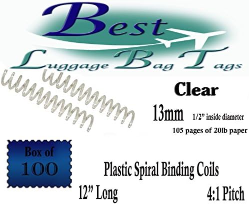 13 mm Clear Plastic Spiral Binding Coils - 12" Length - 4:1 Pitch - Qty: 100