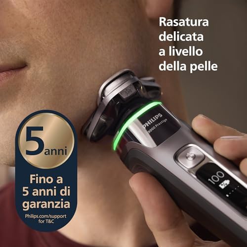 Shaver i9000 Prestige, rasoio elettrico Wet & Dry, tecnologia Skin IQ, triplo sistema di sollevamento e taglio, doppie lame di precisione in acciaio 360º, pod di pulizia rapida, XP9202/30