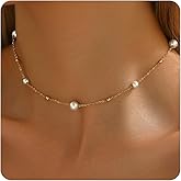 Jewigo Pearl Necklaces for Women 18K Gold Plated Pearl Choker Necklace Dainty Pearls Pendant Necklace Simple Small Pearls Bridesmaid Wedding Jewelry Gift