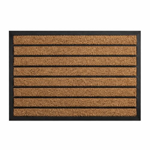 Tapete Capacho de Entrada Fibra de Coco Natural com Base Antiderrapante em Borracha 40x60cm Listrado para Porta Interna e Externa