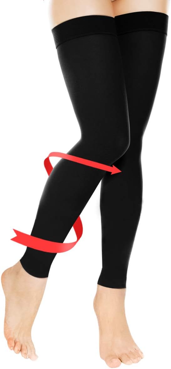 JANVUR Thigh High Compression Stockings, Firm Support 15-20 mmHg Gradient Compression with Silicone Band for Women & Men-Medical Support Hose Treatment Varicose Veins Swelling Edema