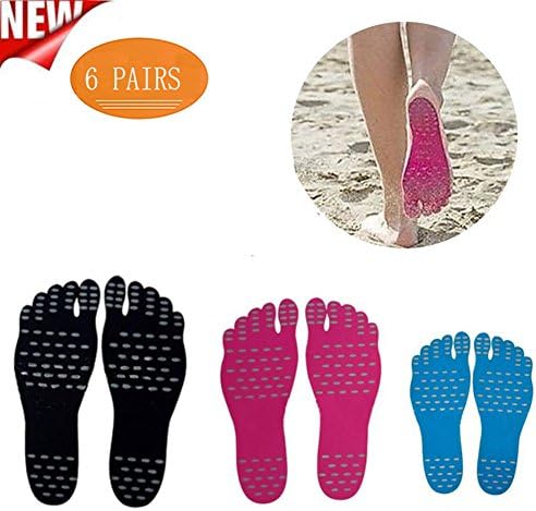 6 Pairs Barefoot Beach Invisible Shoes, Portable Foot Stickers, Stick on Foot Soles with Anti-slip and Waterproof Design for Barefoot Lover, Men &amp; Women General