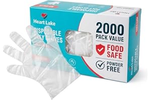 Heart Lake Disposable Poly Gloves Medium 2000 Pack, Clear, Food Safe, Powder Free