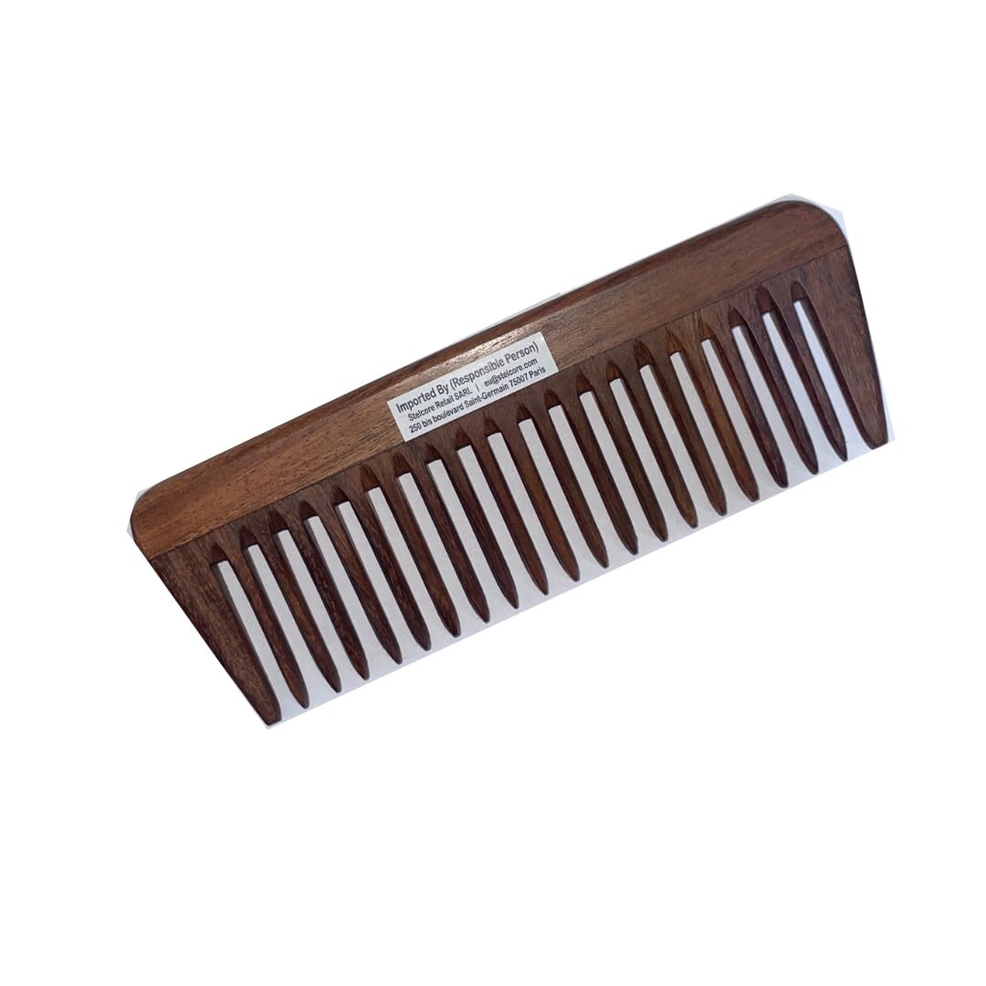 SVATV HANDCRAFTED ROSEWOOD COMB FOR DETANGLING HAIR FOR THICK, CURLY AND WAVY HAIR, NON-STATIC AND ECO-FRIENDLY WITH WIDE TOOTH FOR GROOMING HAIR COMB - (S-48)