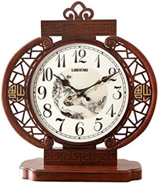 Health UK Clock- Clock Chinese Wooden Table Clock Living Room Classical Mute Art Sitting Clock Welcome (Size : A)