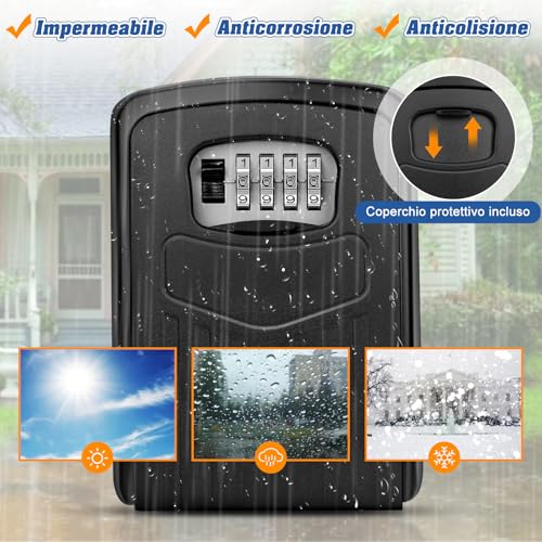 BTNEEU Key Safe Box, Large Key Box, Combination Key Box, Key Lock Box Case 4 Digits and Padlock for Outdoor Home Garage Office Gym (Black)