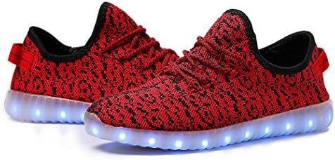 AOBMY Led Shoes 7 Colors Light Up Unisex Sneakers USB Charging Flashing Sport Shoes (13 B(M) US Women/12 D(M) US Men, Red)