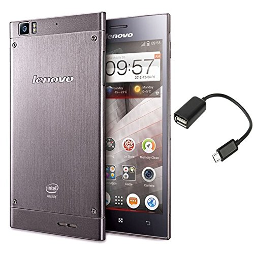 Lenovo K900 Smart Cell Phone (with OTG Cable) 5.5 Inch Android 4.2 OTG 13MP 1920*1080 (FHD) RAM 2GB+ROM 16GB Inter Atom 2.0GHz Dual Core Micro SIM WCDMA GSM (Phone+ OTG Cable)
