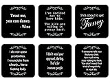 Lavley Funny Novelty Drink Coasters - Gift Set of 6 - Black