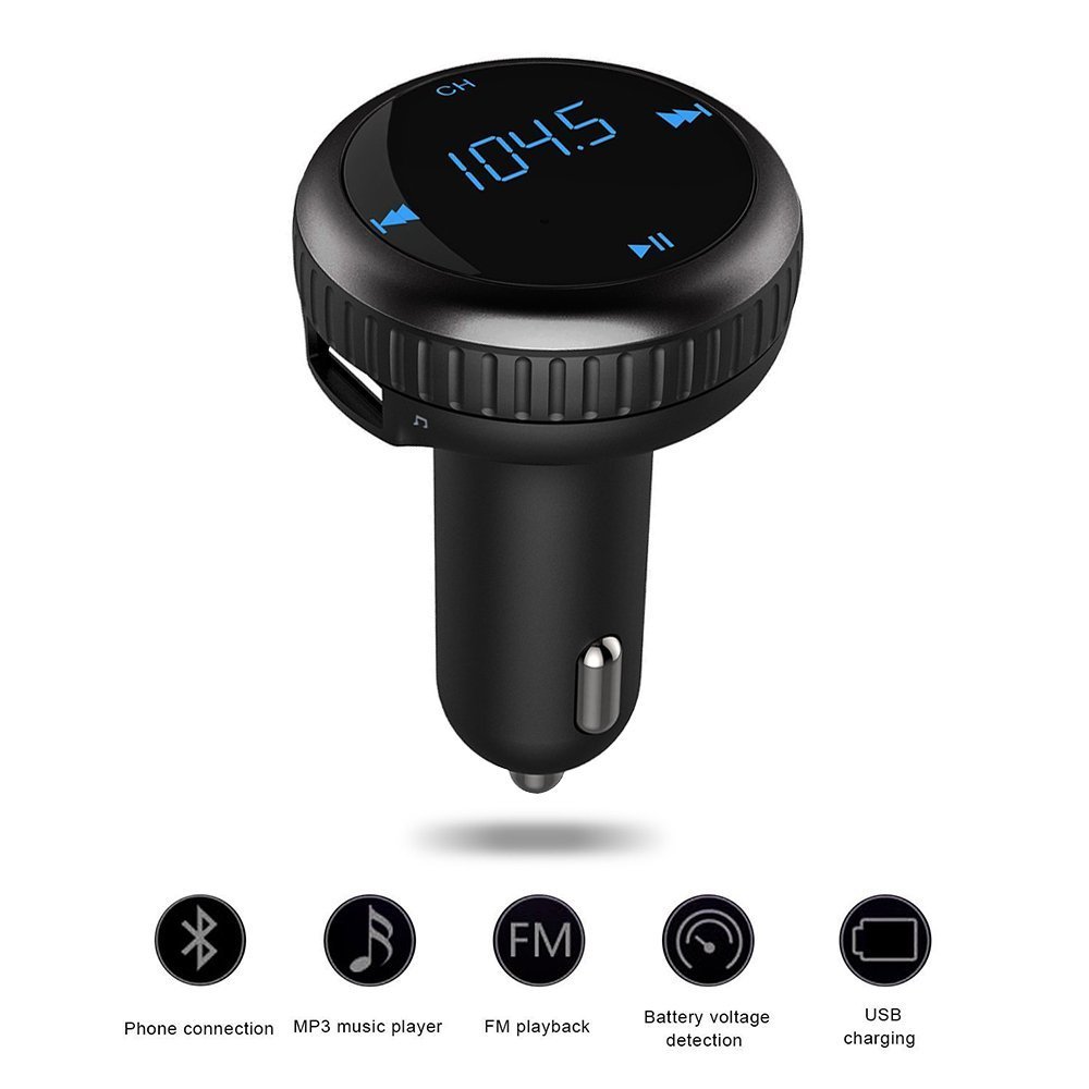 ROADWI Bluetooth FM Transmitter with LED Displayer, Wireless In-Car FM Transmitter Radio Adapter Car Kit 5V/2.1A Car Charger MP3 Player for Most Bluetooth Enable Devices