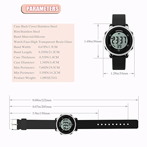 Kids Teens Girls Boys Waterproof Sports Digital Watches Timer with Alarm Stopwatch 7 colorful luminous Black - Thumbnail 4