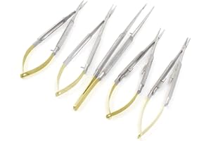 GS ONLINE New Set of 5 German Grade Stainless CASTROVIEJO Micro Scissors Needle Holder STR+ CVD + Tying Forceps Dental Eye Instruments by G.S ONLINE STORE