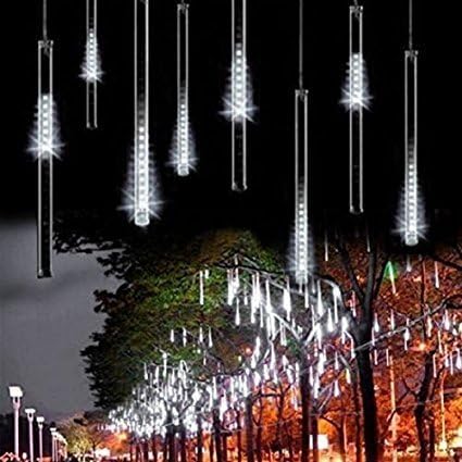 LED Meteor Shower Lights, Sarepo 30cm 8 Tube 144 Leds, Falling Rain Drop Icicle Snow Fall String LED Waterproof Christmas Lights for Holiday Xmas Tree Valentine Wedding Party Decoration(White,UK Plug)