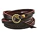 MORE FUN Multilayer Design Dark Brown Leather Cuff Bangle Thin Leather Rope Wristband Bracelet (Gold)