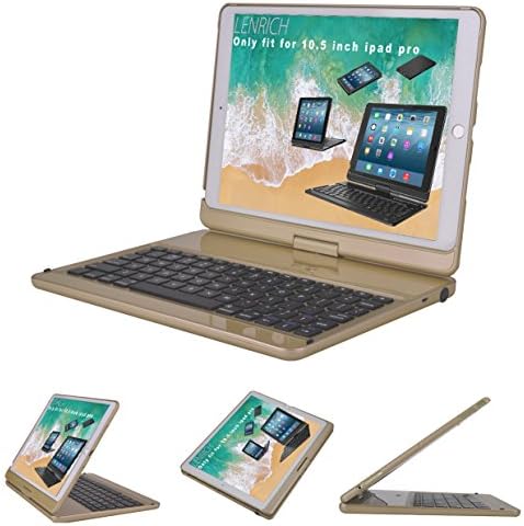 Lenrich Apple iPad Pro 10.5 2017 case with Keyboard,180 rotatable Keyboard Wireless 360 Smart Folio Cover Hard Shell Swivel Stand Auto Sleep/Wake up(Not Backlit Gold)