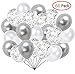60 Pcs Pack-White, silvery, silvery Confettii Balloons with Ribbon，Set for Father's Day Weddings Birthday Party Decoration,Bridal & Baby Showers Balloons 12 Inch primary