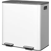 Garvee Trash Can, 2 x 10.6 gal (2 x 40 L) Garbage Can for Kitchen Dual Compartment Recycling Kitchen Step Trash Bin, Stainless Steel Trash and Recycle Bin Combo with Soft-Close Lid,Grayish-White