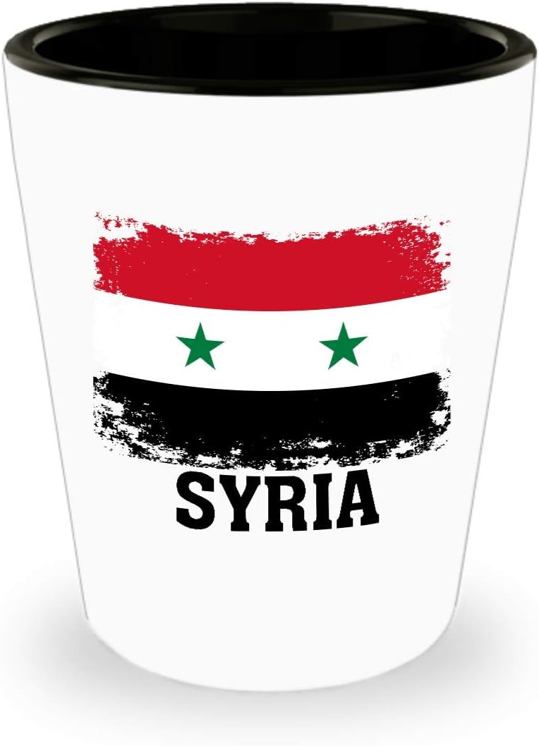 Syria Shot Glass Funny Gifts - Syrians Pride Flag Vintage, Soccer, Football Team, Hometown, Travel Syria Ceramic Cup