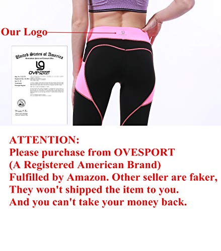 OVESPORT Women High Waist Ankle Length Workout Skinny Active Yoga Sports Leggings(2060Pink,L)