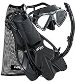 Phantom Aquatics Speed Sport Mask Fin Snorkel Set, Black, Large/X-Large/Size 9 to 13