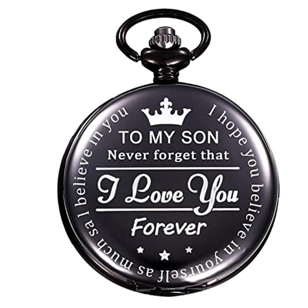 Tiong Men Quartz Pocket Watch Classic Vintage Pendant Watch “to My Son Watch Gift for Father Mother Son Necklace Watch with Chain Birthday Gift