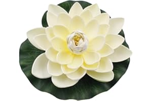 Frogued Artificial Lotus Flowers Water Lilies for Pond Pool, Realistic Floating Foam Lotus Flowers with Lily Pads Beautiful Lifelike Water Lilies for Fountain Garden Pool Aquarium Decoration Milk WHI