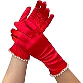 Yunyuebridal Women's 1920s Opera Gloves Pearls around Wrist Stretchy Adult Size Wedding Bridal Short Satin Gloves