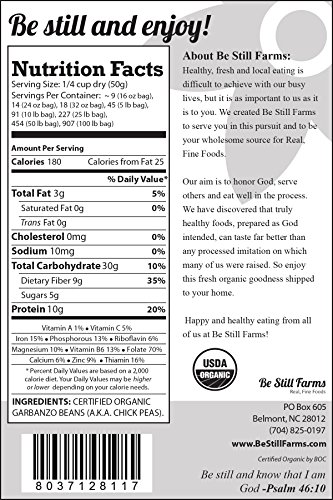 Be Still Farms Organic Garbanzo Beans (1lb) Organic Dried Chickpeas, Chick Peas Organic - Bulk Chickpeas - Make Chickpea Tofu, Non GMO Beans for Tahini, Vegan Garbanzo Beans Bulk, Dry Beans Bulk Cheap