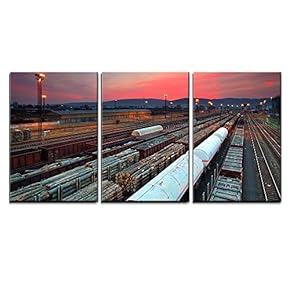 Cargo Train Platform at Sunset Wall Decor x3 Panels