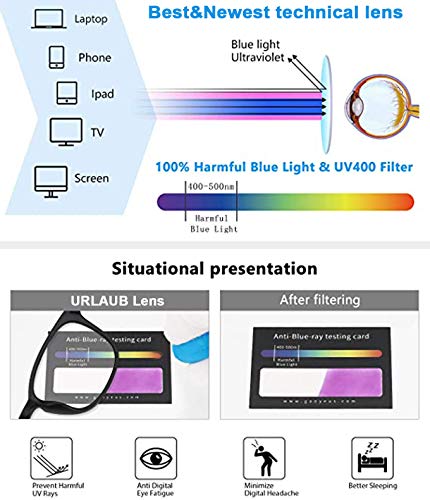 URLAUB 3 Pack Blue Light Blocking Reading Glasses, Anti Glare Computer Readers +2.0 for Women Men, Ladies Magnification Eyeglasses