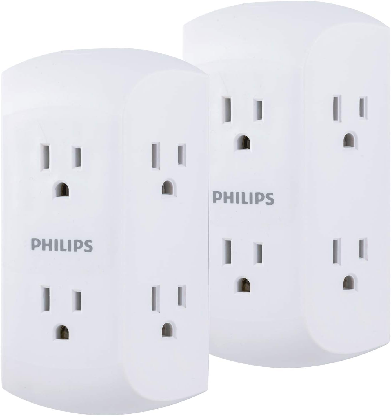 Philips 6 Outlet Wall Plug Adapter Power Strip, Extra Wide Spaced Outlets for Cell Phone Charger, Power Adapter, 3 Prong, Multi Outlet Wall Charger, White, SPS1740WA/37: Home Improvement