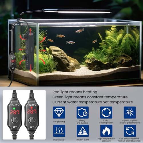 Bonlux 100W Aquarium Heater, Submersible Fish Tank Heater with Over-Temperature Protection and External Temperature Controller, 50-70Liter Turtle Tank Heater for Saltwater and Freshwater