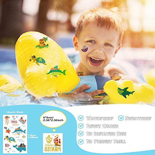 Tattoo Kinder, AGPTEK 250 Stück Pirate Tattoos Set, Wasserdichte Kindertattoos mit Bronzing Pirate, Shark, Aufkleber für Jungs, Kindergeburtstag Mitgebsel, Party, Festival – Bild 6