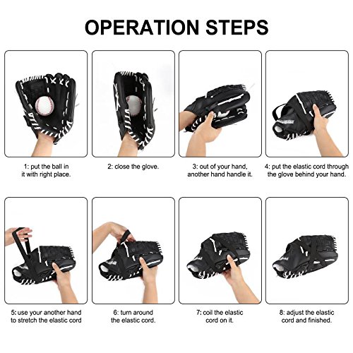 Baseball Glove, Soft Gamer Glove Series 11.5" for Kids Youth Training Black - Thumbnail 5