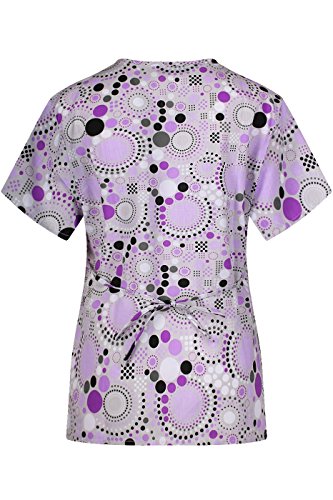 MedPro Women's Printed Short Sleeve Mock Wrap Medical Scrub Top Black Lilac XS