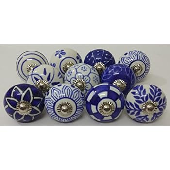 10 Blue And White Hand Painted Ceramic Knobs Cabinet Knobs Kitchen