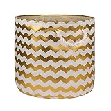 DII Collapsible Polyester Storage Basket or Bin with Durable Cotton Handles, Home Organizer Solution for Office, Bedroom, Closet, Toys, & Laundry (Medium Round - 16x15"), Gold Chevron