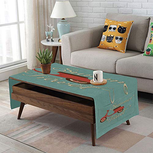 Linen Blend Tablecloth,Side pocket design,Rectangular Coffee Table Pad,1960s Decorations,Summer Travel Scooter Vacation Vespa Classic Wheels Rock Cool Cycle Hippy Motorbike Design Decorative,,for Home