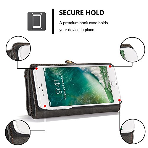 Leather Wallet Magnetic Detachable Phone Case Case with Card Holder Flip Cover for IPhone XS, Grey