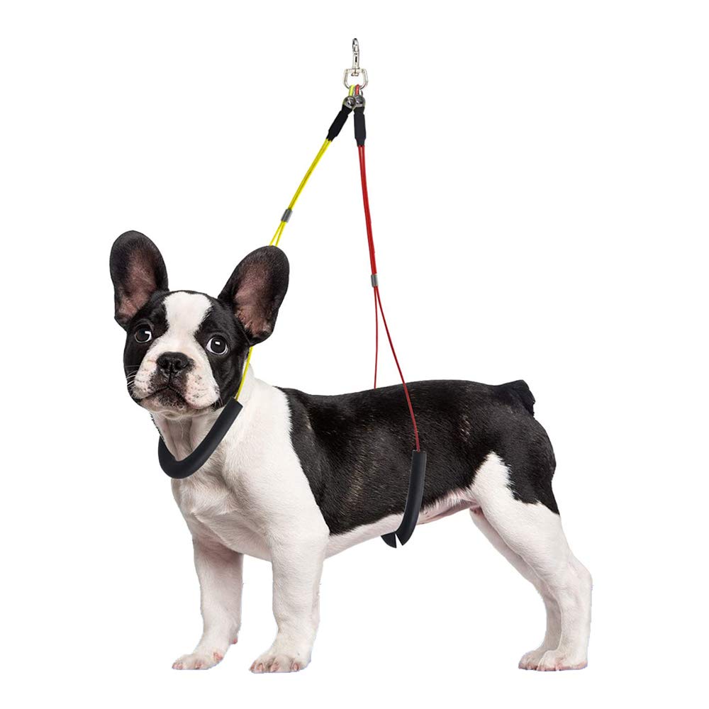 L7HWDP Dog Grooming Double Steel Wire Table Rope Adjustable Pet Grooming Leash Neck and Haunch Holder Dog Grooming Loop Set for Small Medium dogs (yellow+red)