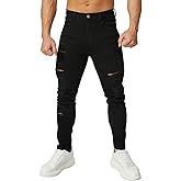 HUNGSON Men's Ripped Skinny Jeans Stretchy Slim Fit Jeans Pants for Men