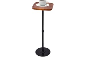 Benhurb Drink Table, Small Pedestal Side Table, Cocktail Martini Tables Drink Stand, Modern Square Tiny Accent End Table with Metal Base for Small Spaces Living Room Bedroom Office Bar (Brown)