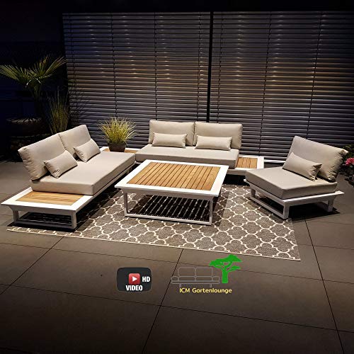 ICM Alu Gartenlounge Set Cannes Aluminium weiß Teak Gartenmöbel Loungegruppe Terrassenmöbel Outdoormöbel Loungeset Outdoorlounge Gartenmöbelset – Bild 7