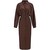 winkbay Women's Button Down Shirt Dress Elegant Long Sleeve Collared Midi Office Dresses Business Casual Outfits