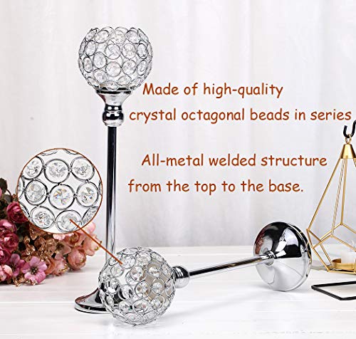 image for Manvi Crystal Candle Holders Centerpieces, Silver Candlesticks Holders