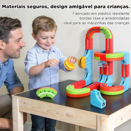 Blocos de Montar Construção Kit STEM Pista de Trem Carrinho Elétrico 3D Brinquedo Infantil (128 Peças)