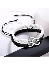 RINHOO - Juego de 2 pulseras de piel trenzadas hechas a mano para parejas infinitas de 17,78 a 9.0 in