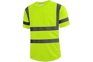 SKSAFETY High Visibility Safety Shirts for Men with Reflective Tapes - Quick Dry Class 2 Hi Vis Construction Work Shirts for Men, Short Sleeve Breathable Birdeyes T-Shirts with Pocket