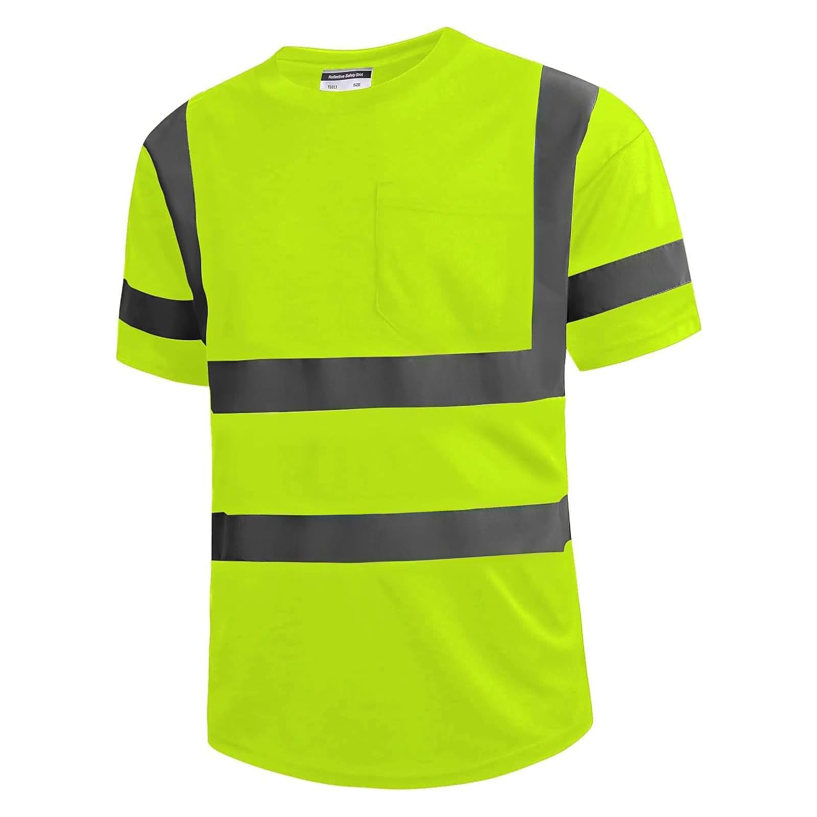 Photo 1 of SKSAFETY High Visibility Safety Shirts for Men with Reflective Tapes - Quick Dry Class 2 Hi Vis Construction Work Shirts for Men, Short Sleeve Breathable Birdeyes T-Shirts with Pocket
